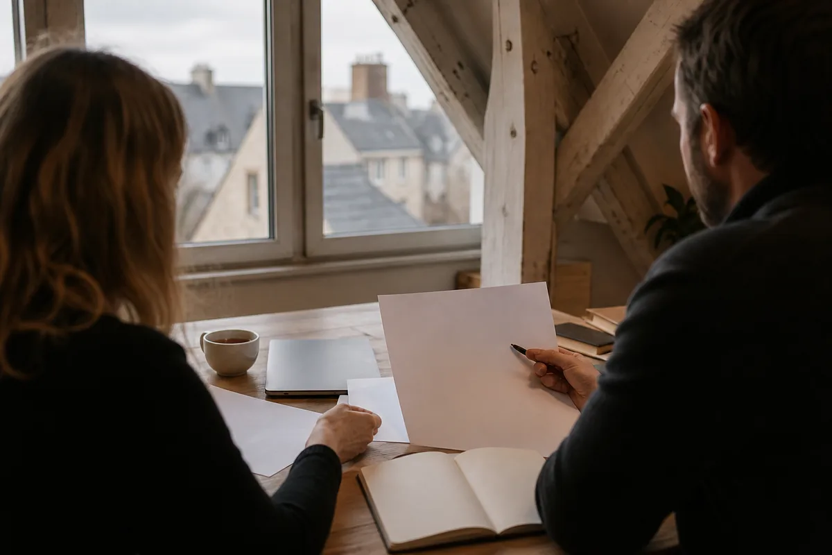 Client et prestataire examinant un devis de création de site